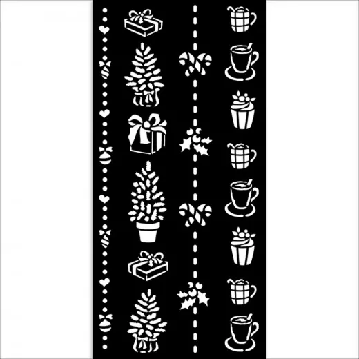 Stamperia Thick Stencil - Christmas border gift and cups