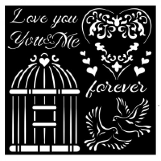 Stamperia Thick Stencil - You and me Love me 