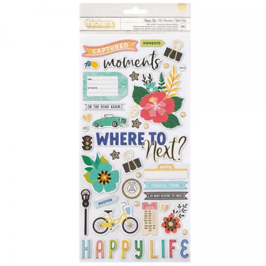 Vicki Boutin Where To Next Thickers Stickers - Happy Life Phrase/Chipboard