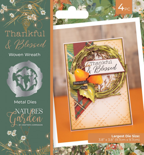 Metal Cutting Die - Thankful & Blessed - Woven Wreath