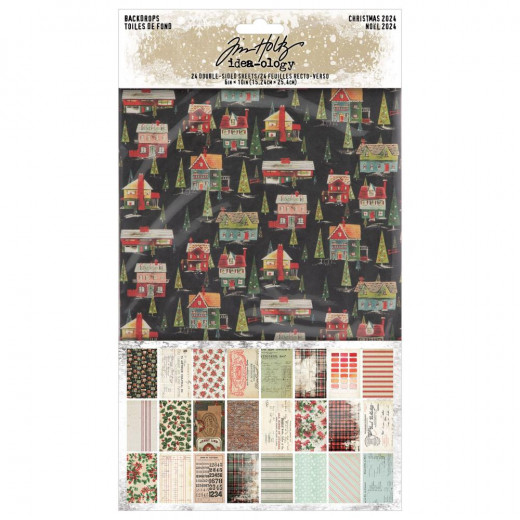 Tim Holtz - Idea-Ology - Backdrops Double-Sided Cardstock - Christmas 2024