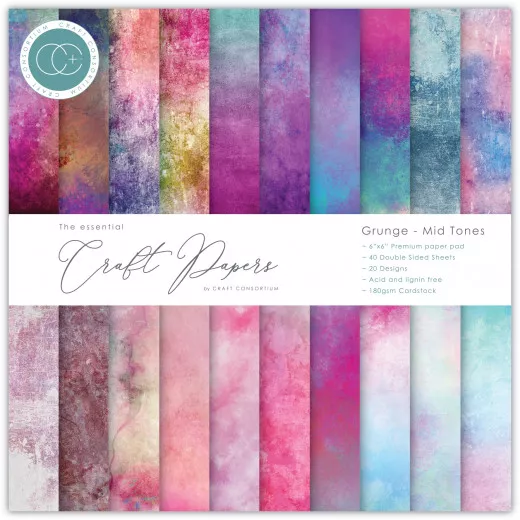 Essential Craft Papers - 6x6 Paper Pad - Grunge - Mid Tones