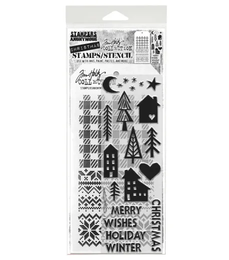 Tim Holtz Mixed-Media Stamps & Stencil - Set #87 - Festive Print