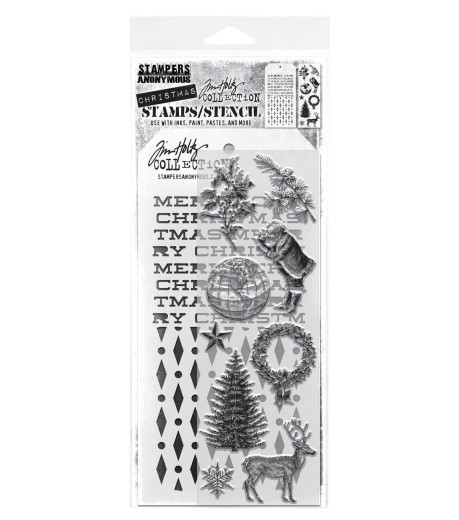 Tim Holtz Mixed-Media Stamps & Stencil - Set #52 - Holiday Things