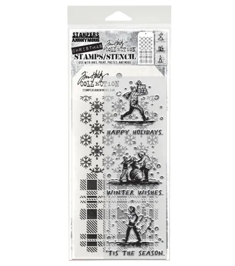 Tim Holtz Mixed-Media Stamps & Stencil - Set #76 - Holiday Sketchbook