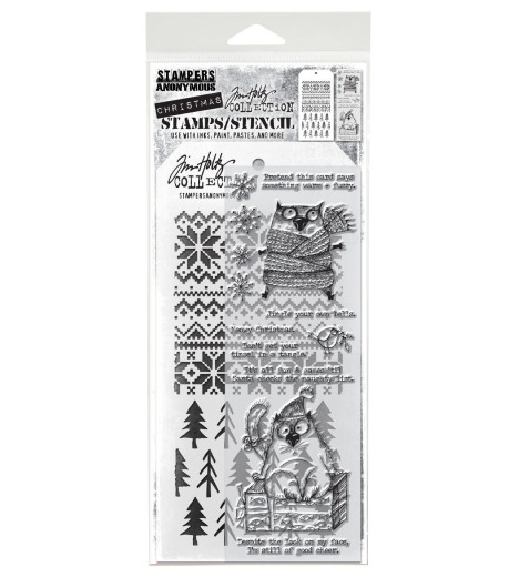 Tim Holtz Mixed-Media Stamps & Stencil - Set #34 - Snarky Cat Christmas
