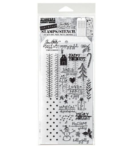 Tim Holtz Mixed-Media Stamps & Stencil - Set #36 - Seasonal Scribbles