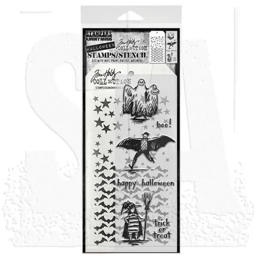 Tim Holtz Mixed-Media Stamps & Stencil - Set #65 - Trick Or Treat