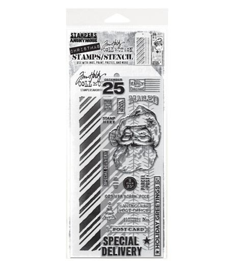 Tim Holtz Mixed-Media Stamps & Stencil - Set #54 - Jolly Santa
