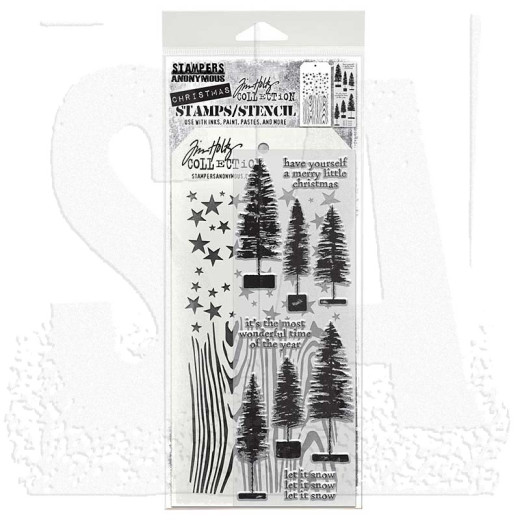 Tim Holtz Mixed-Media Stamps & Stencil - Set #73 - Bottlebrush Trees