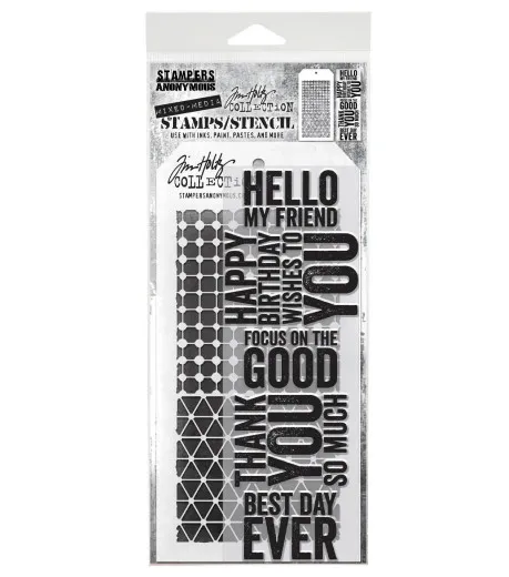 Tim Holtz Mixed-Media Stamps & Stencil - Set #40 - Bold Sayings