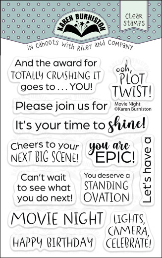 Karen Burniston - Clear Stamps - Movie Night Greetings