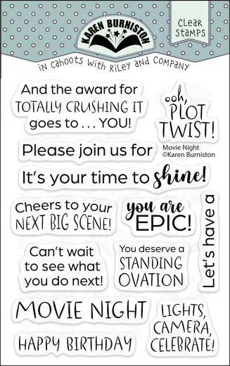 Karen Burniston - Clear Stamps - Movie Night Greetings