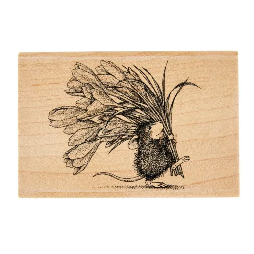 House-Mouse Wood Mount Stamp - Bouquet for You