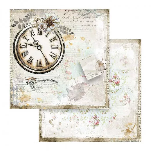 Stamperia 2-seitiges 12x12 Designpapier - Romantic Journal Clock