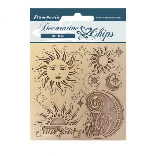 Stamperia Decorative Chips - Alchemy sun and moon