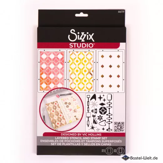 Sizzix - Clear Stamps with Stencil by Vic Hollins - Retro