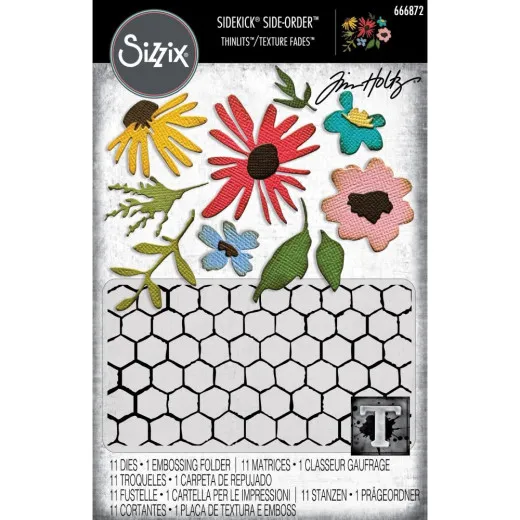 Sizzix 2D Embossing Folder and Thinlits By Tim Holtz - Vault Side-Order Floristry