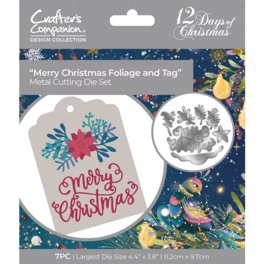 Metal Cutting Die - Twelve Days of Christmas - Merry Christmas Foliage and Tag Set