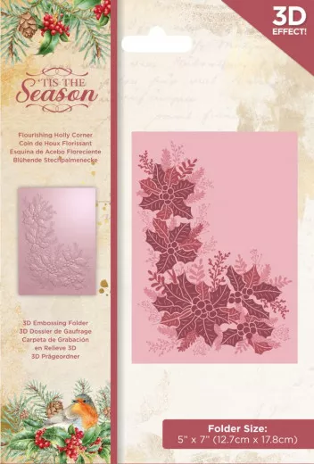 3D Embossing Folder - Tis the Season Flourishing Holly Corner