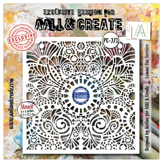 Aall & Create Stencil Dentelle Florale 15x15 cm auf buntem Hintergrund