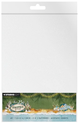 Verpackung der A5-Acetatfolien im Set "Snow & Landscape", unbedruckte Vorderseite mit Aufhänger