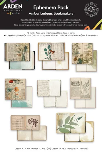 Arden Creative Studio Amber Ledgers Bookmakers Ephemera Pack mit 16 Bögen im Vintage-Stil