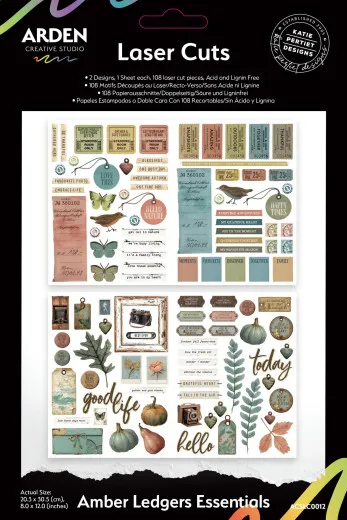 Amber Ledgers Essentials Laser Cuts Set von Katie Pertiet mit 108 Elementen auf zwei Bögen