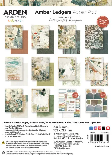 Arden Creative Studio Amber Ledgers Paper Pack 6x8 Inch mit 24 Bögen und Vintage-Motiven im Überblick