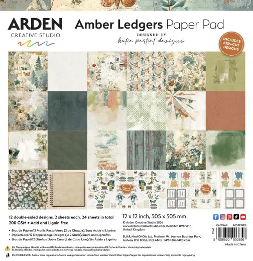 Arden Creative Studio Amber Ledgers Paper Pad 12x12 Zoll mit 24 Bögen und Stanzteilen von Katie Pertiet