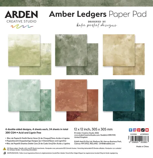 Arden Creative Studio Amber Ledgers Solids Paper Pad 30,5x30,5 cm mit Vintage-Designs