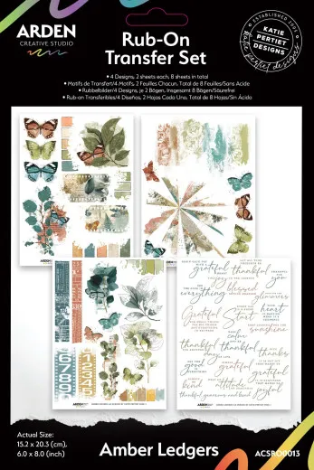 Arden Creative Studio Amber Ledgers Rub-On Transfer-Set mit 8 Bögen in Vintage-Optik