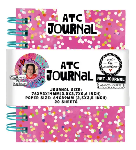 Kleines ATC-Journal mit pinkem Konfetti-Cover und türkiser Spiralbindung, Art by Marlene
