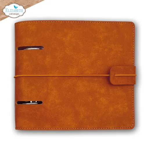 Quadratischer Memory-Binder in Rusty-Brown mit Elastikverschluss und Ringmechanik