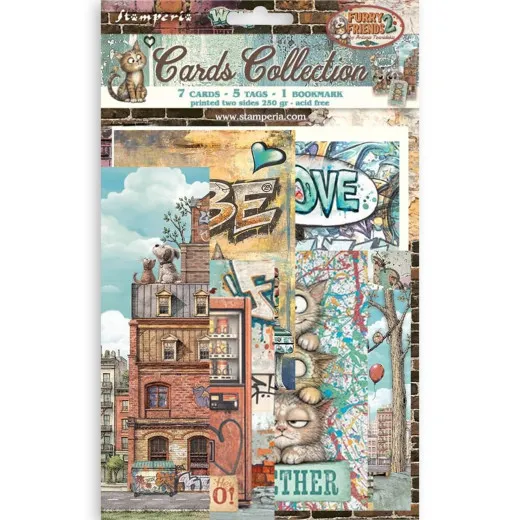 Verpackung der Cards Collection Furry Friends 2 mit Street-Art-Karten, Graffiti-Schriftzügen und Katzenmotiv
