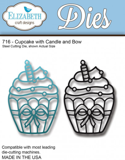 Metal Cutting Die - Cupcake with candle and Bow