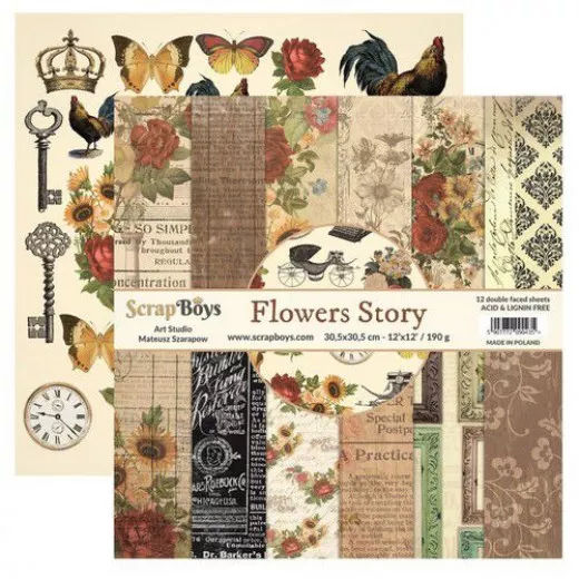 ScrapBoys Flowers Story 12x12 Paper Pad