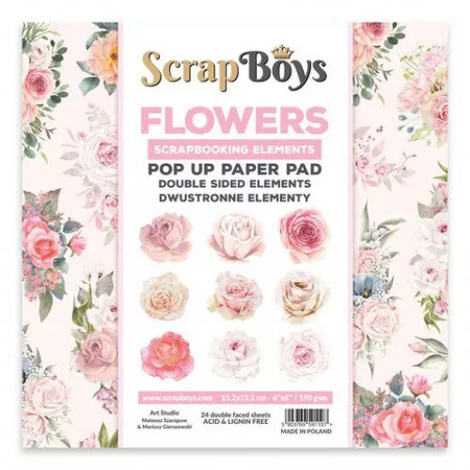 Scrapboys 6x6 POP UP Paper Pad - Flowers Roses