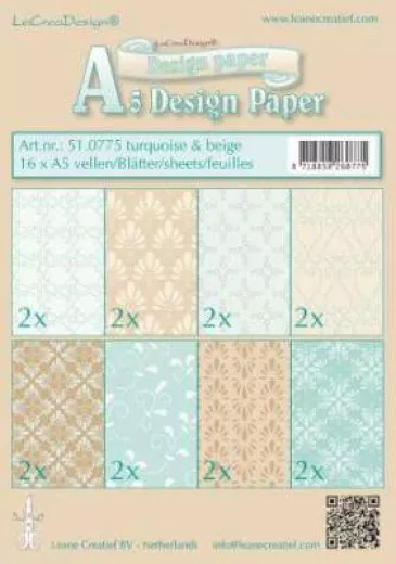 LeCrea Designpapier Set - türkis-grün-beige