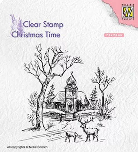 Clear Stamps - Christmas Time Wintery scene Kirche und Rentier