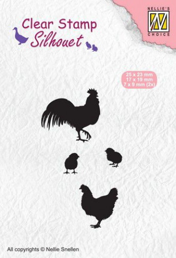 Clear Stamps - Silhouette Hahn, Huhn mit Küken