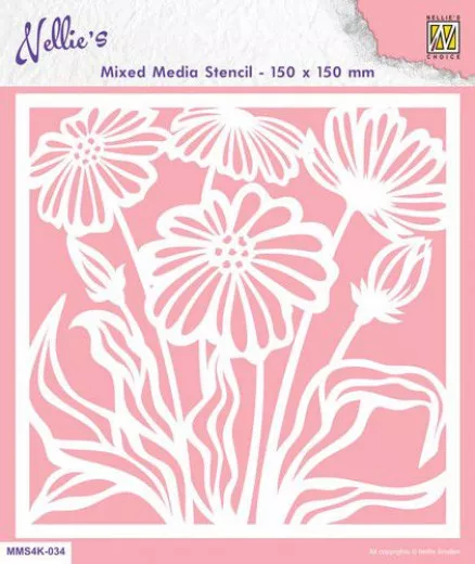 Mixed Media Stencil - Quadratische Blumen - 1