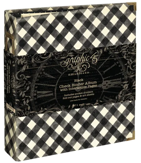 49 and Market Check Binder Album Schwarz mit Buffalo-Karo-Muster, antikem Messingbeschlag und D-Ringbuch