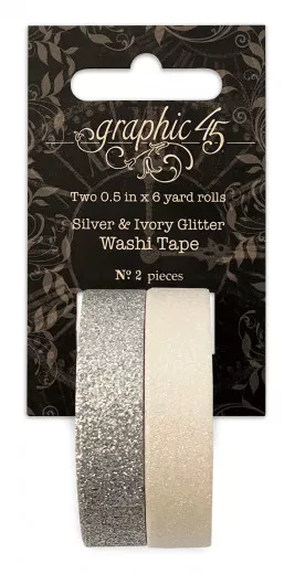 Graphic 45 Glitter Washi Tape - Silver and Ivory