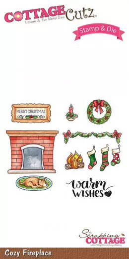 CottageCutz Die + Stamps Set - Cozy Fireplace