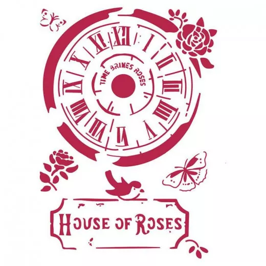 Stamperia A4 Stencil - Clock House of Roses