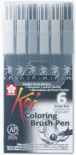 Sakura Koi Coloring Brush Pens 6 Grey Set