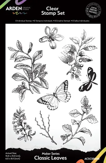 Arden Creative Studio Clear Stamps Maker Series Classic Leaves von Katie Pertiet mit 8 Stempeln