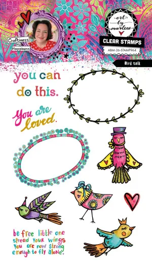Art By Marlene Clear Stamps Bird Talk Set mit 10 Stempeln: bunte Vögel, Rahmen und Sprüche