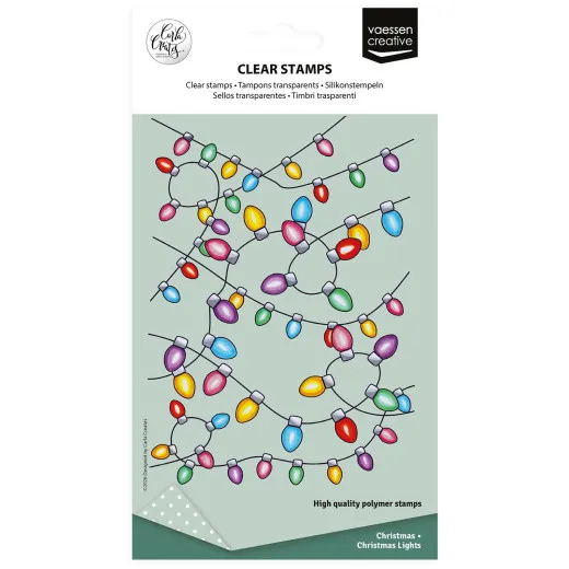 Vaessen Creative Clear Stamps Christmas Lights von Carla Creates, A6 Stempelset mit bunten Lichterketten in Verpackung